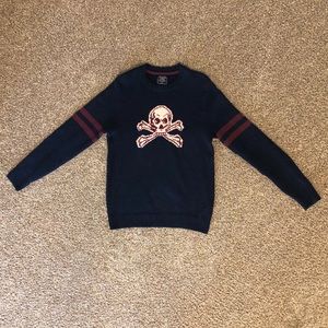 MENS MEDIUM BLUE/BURGUNDY A&F SKULL SWEATER